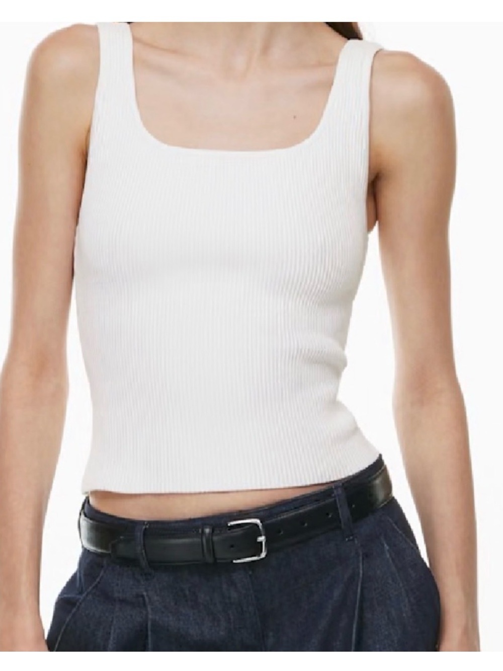 Aritzia Babaton Sculpt Knit Squareneck White Tank